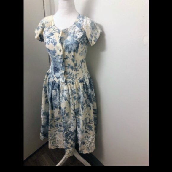 Vintage 1980s does 1950s Button Down Floral Dress - Picture 1 of 6